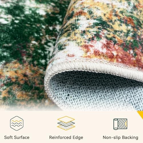 RELEANY Washable 5'x7' Abstract Area Rug for Living Room Green Multi - Image 4