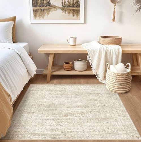 UERMEI Square Area Rugs : Washable 5x5 Neutral Modern Abstract Carpet for Living Room Bedroom - Soft Floor Mat with Non Slip Backing for Kitchen Nursery Dorms Farmhouse Home Decor - Beige/Brown - Image 3