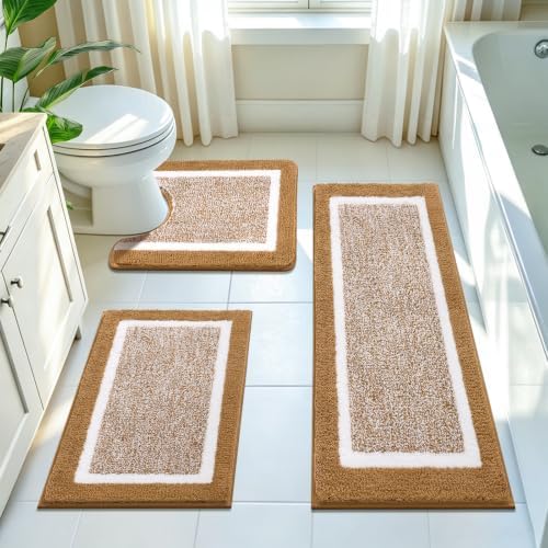 Pauwer Bathroom Rugs Sets 3 Piece, Non Slip Bath Mats for Bathroom, Mustard by Pauwer