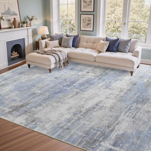 9x12 Ft Abstract Washable Area Rugs for Living Room Blue - Image 2