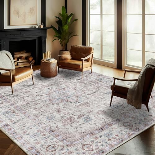 CHAMPLANT Washable Area Rug 9'x12' Retro Boho Design Non-Shedding Easy Care Ideal for High Traffic Areas in Living Room Bedroom Office Coffee Table Kitchen Large Carpet by CHAMPLANT
