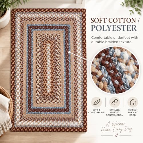 Super Area Rugs 5X8ft Farmhouse Braided Rug - Natural Soft Cotton Carpet for Living Room - Primitive Country Woven Rug - Brown/Slate Gray/Ivory - Image 4