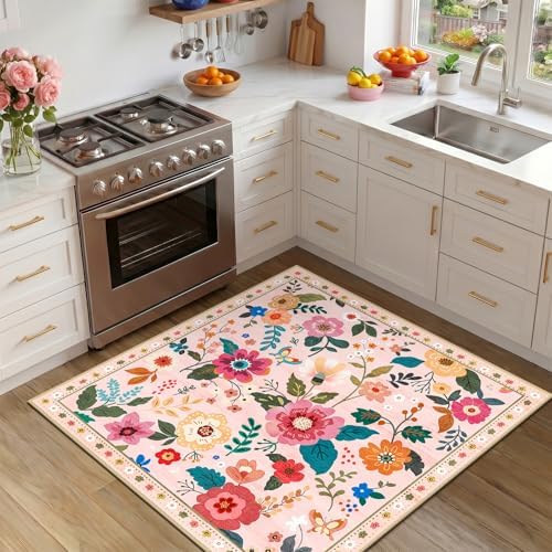 RELEANY Floral Washable Square 5ft Area Rug Pink - Image 2