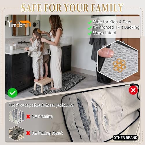 Yimobra Black and White Bathroom Rugs Non Slip Washable, Ultra Soft and Water Absorbent Bath Mats, Plush Fluffy Shower Mat Outside, Microfiber Thick Matts for Bathroom Floor/Sink, 24x17 - Image 4