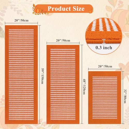 Ileading Fall Kitchen Rugs Set of 3 Piece Washable Orange Autumn Runner Rug - Image 2