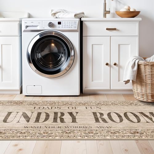 Non Slip Laundry Room Rug - 20x60 Farmhouse Washable Carpet Ultra Soft Duable Floor Mat for Mudroom Washroom Bathroom 20"x60" Natural Wood Brown - Image 4