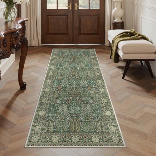 Bavni 2x6 Kitchen Runner Rug, Washable Non Slip, Forest Green - Image 2
