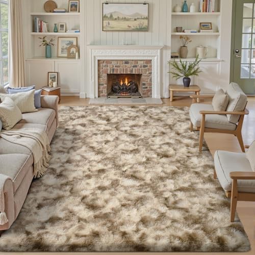 5x7 Area Rugs for Living Room, Khaki Plush Fluffy Shaggy Bedroom Rugs Non-Slip, Ultra Soft Carpet for Nursery Kids PlayRoom Dorm Office Indoor - Image 2