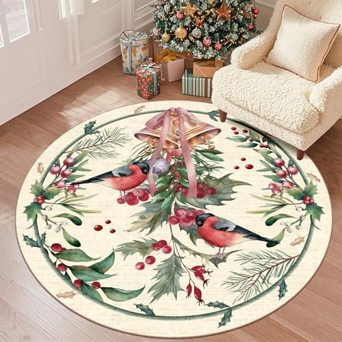 nesrt Beige Christmas Round Washable Area Rugs 5ft Non Slip for Living Room by nesrt