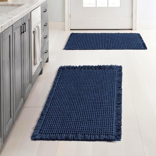 MIULEE Set of 2 Waffle Bathroom Rugs Boho Bath Mat Navy Blue 17x24 Inch by MIULEE