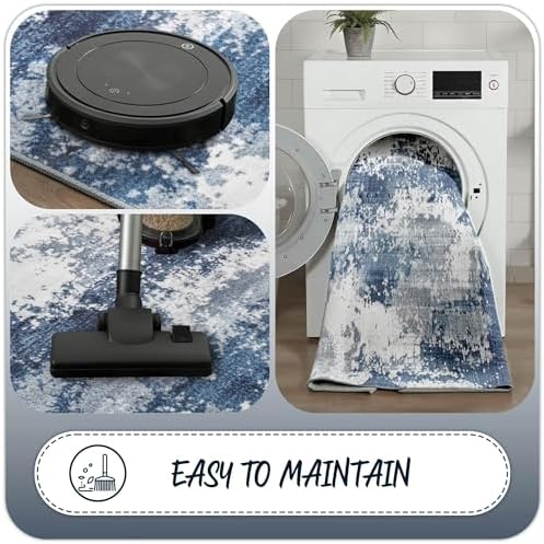 Entryway Rug 2x3 Blue Door Mat Indoor Entrance 24x36, Washable Small Throw Rugs for Kitchen Floor, Entry, Front Door, Bedroom Bedside, Non-Slip Low Pile Stain & Fade Resistant, Abstract Navy - Image 4