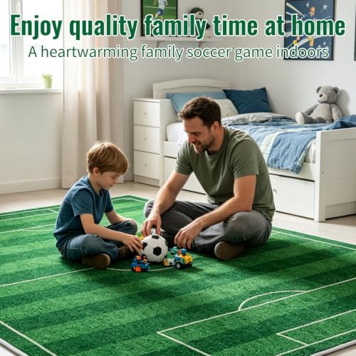 79” x 59” Soccer Rug, Green Grass Soft Cushioned Play Rug - Image 5