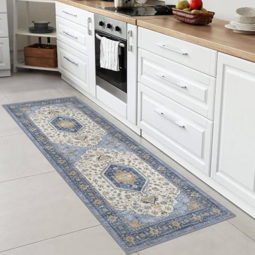 KUTA Runners for Hallways 2x6 Blue Brown Vintage Floral Washable Runner - Image 2