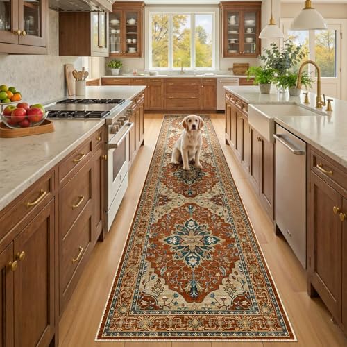 RELEANY Washable Area Rug, Runner 2'x10', Red/Orange/Blue/Brown by RELEANY