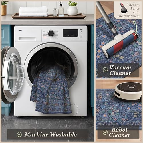 JTJ Kitchen Rugs Set of 3, Blue Vintage Kitchen Mats, Washable Runner - Image 5