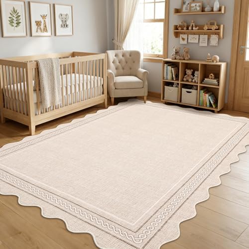 GarveeHome Washable 6x9 Area Rugs for Living Room Scalloped Non Slip, Beige - Image 4