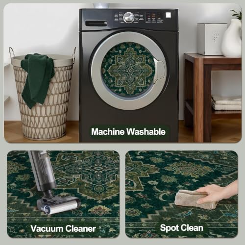 Tangsoo Dark Green 2x3 Small Rugs for Entryway, Washable Vintage Non Slip Oriental Rug, Indoor Front Door Rug, Print Door Mat Small Carpet, Soft Low Pile Rugs for Entrance Kitchen Bedroom Home Decor - Image 6