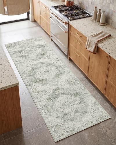 Garvee Sage Green Boho Washable 2.5x8 Runner Rug for Kitchen Hallways Entryway - Image 3