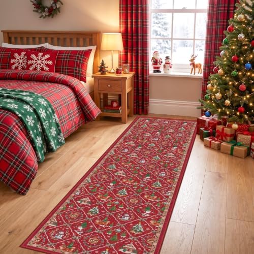 2x10 Christmas Runner Rug, Non-Slip Red Xmas Holiday Decor Hallway Runner Rug, Washable Soft Long Christmas Floor Carpet for Hallway, Entryway, Living Room, Bedroom, Laundry Room - Image 3