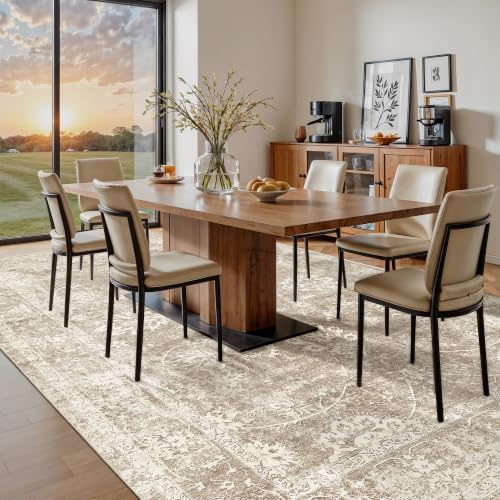 Madane 8x12 Area Rugs for Living Room, Washable Natural Rug Brown/Sand - Image 2