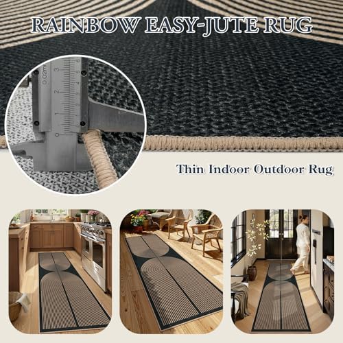 Lahome Enfys Modern Rainbow Kitchen Runner Rug, 2x8 Easy Jute Rug Runners for Hallways Entry Farmhouse Indoor Outdoor Carpet, Contemporary Washable Non Slip Runner for Laundry Room Porch - Image 4
