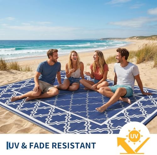 Garvee Reversible Outdoor Rug 8x10, Waterproof Outdoor Plastic Rug, Blue - Image 3