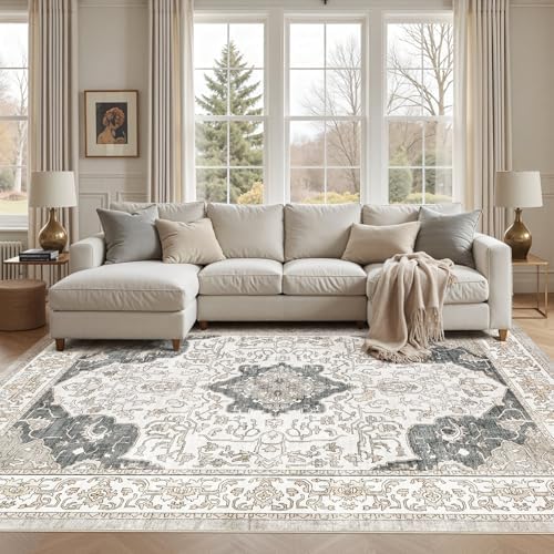 cotiled Vintage Washable Area Rug 6x9 Non Slip Rugs for Living Room Brown by COTILED