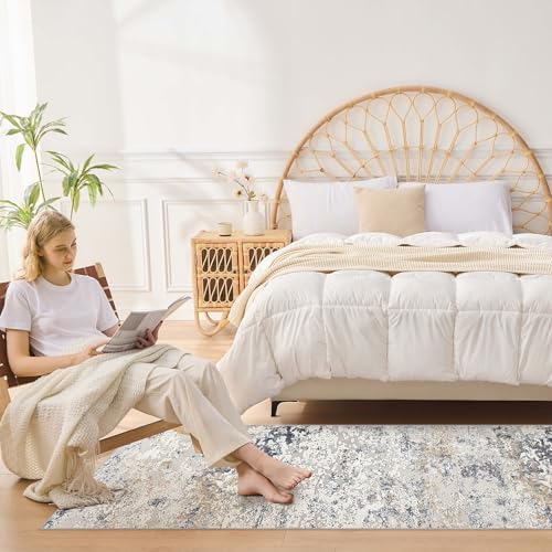 DMOYEST Washable Runner Rug for Hallway: 2x6 Neutral Modern Abstract Low Pile Area Rug with Non-Slip Backing - Carpet for Bedroom Kitchen Laundry Entryway Bathroom Indoor - Beige Blue - Image 6