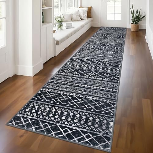 KUTA Hallway Runner Rug 2.6x12 Washable, Moroccan Vintage Black Boho by KUTA