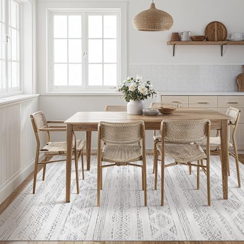 Tortania Area Rug Living Room Rugs - 10x14 Washable Large Soft Neutral Boho Moroccan Bohemian Farmhouse Rug Indoor Floor Carpet for Bedroom Under Dining Table Home Office Decor - Ivory Gray - Image 5