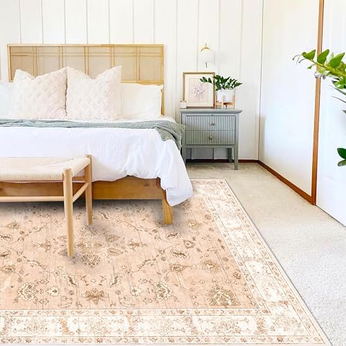 CHAMPLANT Area Rug 9x12 Washable Tangerine Vintage Traditional Mat Distressed Indoor Foldable Thin Retro Accent Floral Print Rug Non Slip Carpet Living Room Dining Room Office - Image 2