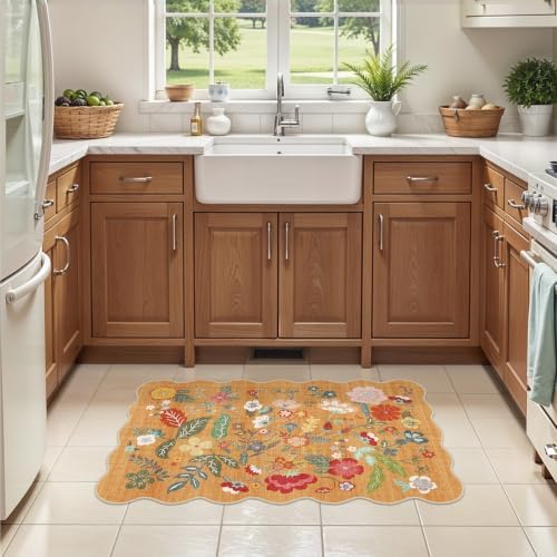 2x3 Washable Area Rug for Entryway: Non Slip Floral Small Runner Rug Orange - Image 6