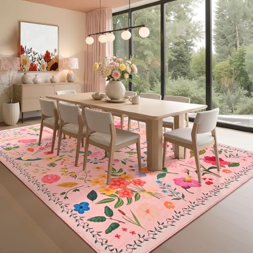 ISEAU 9x12 Area Rug for Living Room,Washable Rugs for Bedroom Dorm, Pink - Image 4
