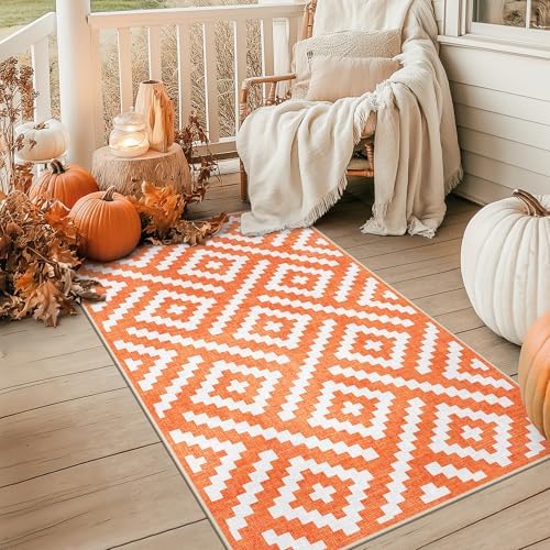 GENIMO Fall Decor Outdoor Rug 3'x5' for Porch, Plastic Door Mat Mid Orange - Image 5