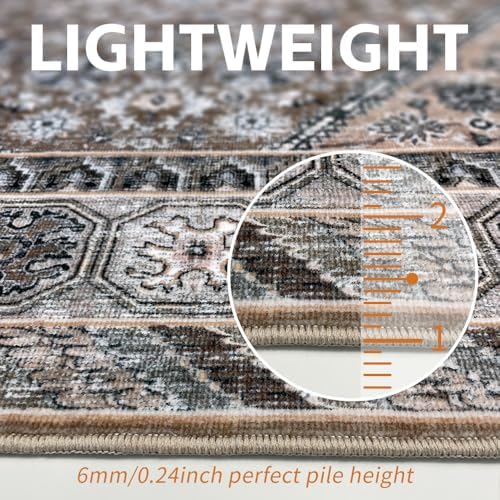 5x7 Beige Brown Washable Area Rug for Living Room, Vintage Print - Image 6