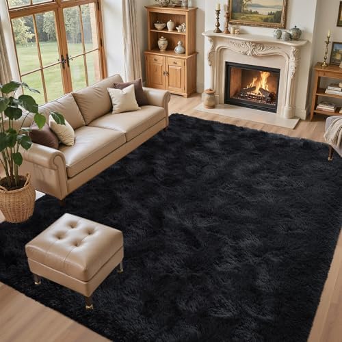 Black Rugs for Living Room Fluffy 4x6 ft Bedroom Rug Non-Slip Area Rugs Shag Carpet for Nursery Kids PlayRoom Dorm Office Indoor Modern Plush Carpets Boys - Image 2