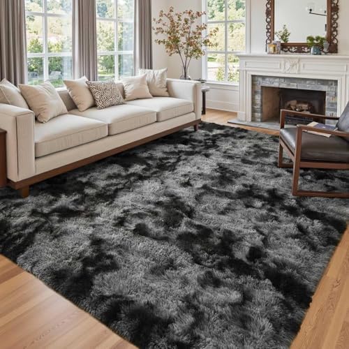 5x7 Ft Large Shag Rugs for Bedroom Living Room Decor for Men Boys, Tie Dyed Ultra Soft Fluffy Furry Area Rug for Indoor Floor, Aesthetic Carpet for Home Decor (Dark Grey) by Cuzwlovita