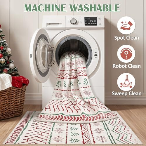 Nakagishi Christmas Rugs: 5x7 Washable Abstract Large Neutral Soft Rug Stain Resistant Modern Indoor Floor Non-Slip Carpet for Bedroom Nursery Kids Playroom Office Dining Room Dorm - Image 4