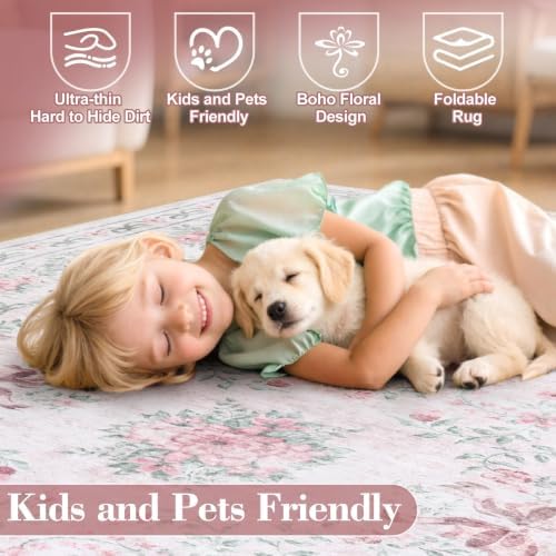 Wonnitar Pink Floral Bow 4x6 Area Rug, Washable Rug for Bedroom - Image 3