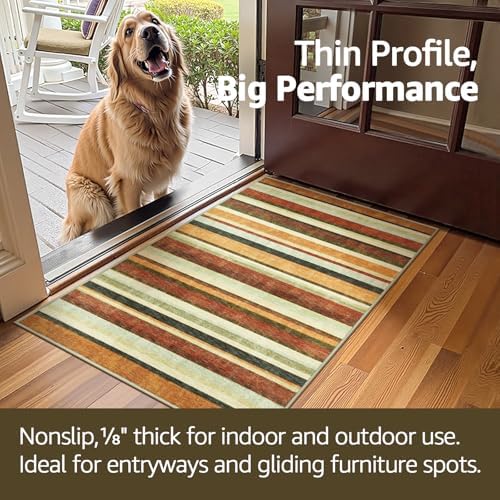 jinchan 2x3 Striped Rug for Entryway Washable Kitchen Rug, Caramel Dusk - Image 5