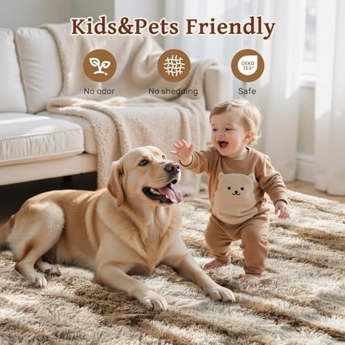 8x10 Ft Fuzzy Rugs for Living Room,Khaki Neutral Bedroom Area Rug Non-Slip,Carpet for Nursery Kids PlayRoom Indoor Modern Plush Carpets - Image 6