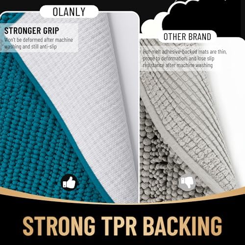 OLANLY Thick Chenille Bathroom Runner Rugs Mats 44x24, Peacock Blue - Image 5