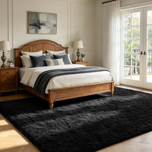 Shag Area Rugs for Bedroom Living Room,4X6 Ultra Soft Fluffy Area Rugs for Dorm,Indoor Carpet Plush Rugs for Home Decor,Black - Image 3