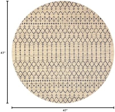 JONATHAN Y Moroccan Geometric Indoor Outdoor Round Area Rug 4 Ft Beige/Navy, Ourika Textured Weave for Backyard, Patio, Porch, Easy-Cleaning, High Traffic, Pet-Friendly, Non-Shedding (SMB108H-4R) - Image 2