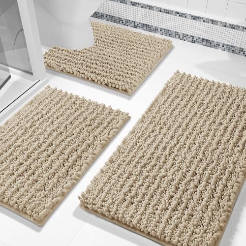 Yimobra Bathroom Rug Set 3 Piece, Super Water Absorbent Bath Mat Set, Camel by Yimobra