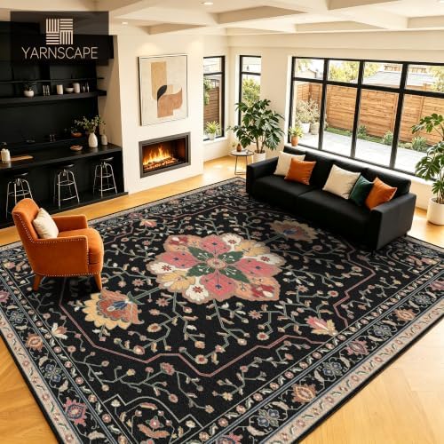 YARNSCAPE 9' x 12' Machine Washable Area Rug, Non-Slip Low-Pile Carpet - Image 4
