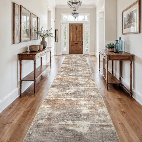 3x18 Runner Rug Washable Abstract: Non Slip Hallway Floor Mat Brown/Brick by Ksrau