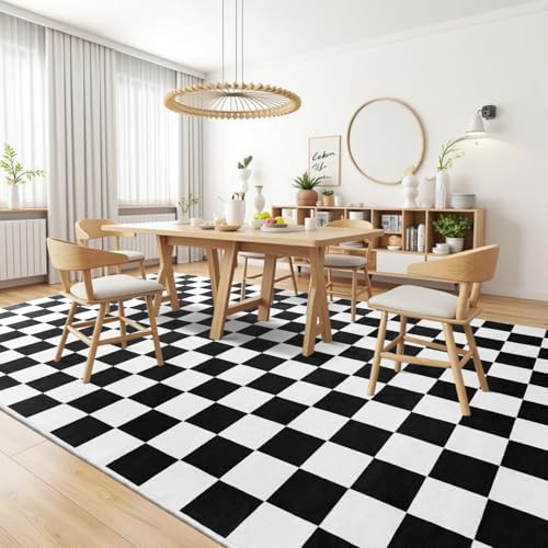 Terrug Black and White Checkered Rug for Bedroom, 4x6 Washable Area Rugs - Image 4