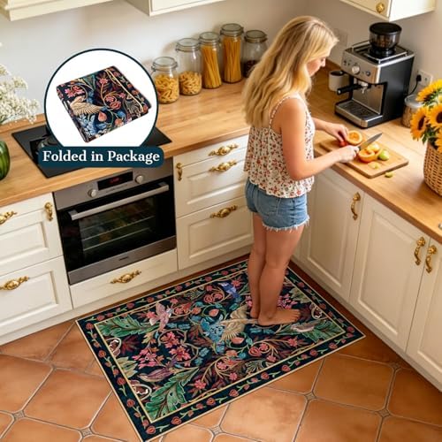 nesrt Bird Area Rug Small 2x3Ft Non Slip,Washable Botanical Entryway Door Mat Indoor, Boho Jungle Bedroom Throw Rugs Soft Kitchen Laundry Floor Mat for Doorway Bathroom Farmhouse Doormat, Dark Green - Image 3