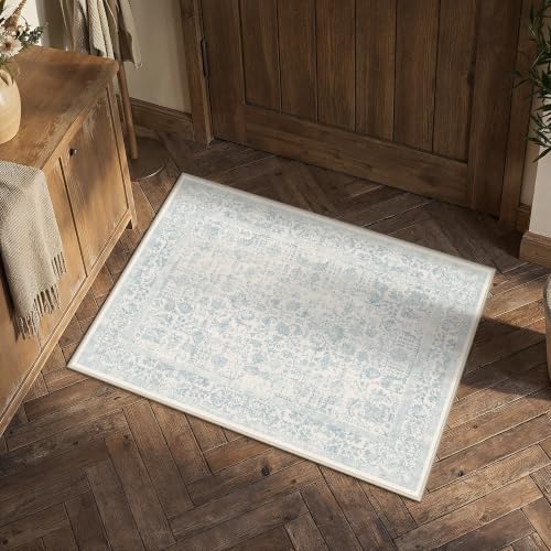 PureCozy Light Blue Entryway Area Rug 2x3 Vintage Floral by PureCozy